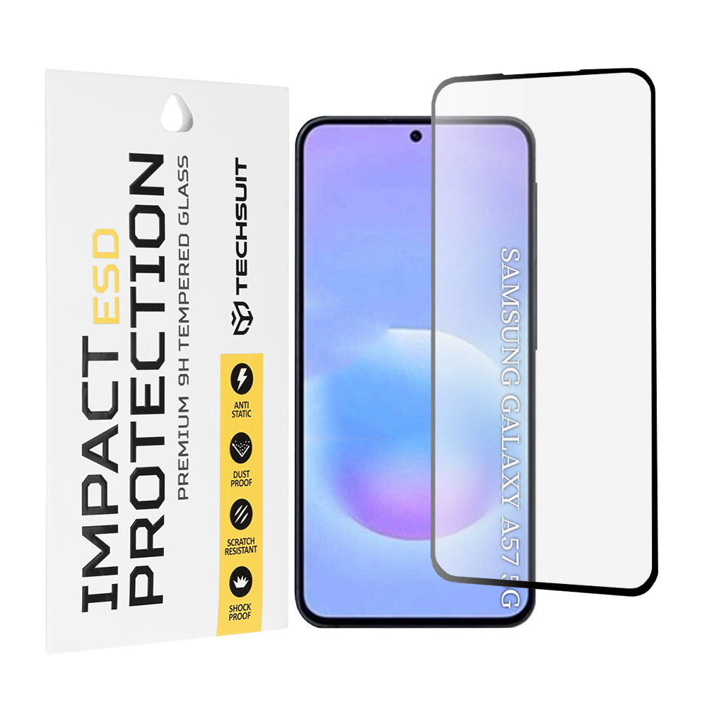 Techsuit Screen Protector for Samsung Galaxy A57 5G, Tempered Glass, Full Glue, Black