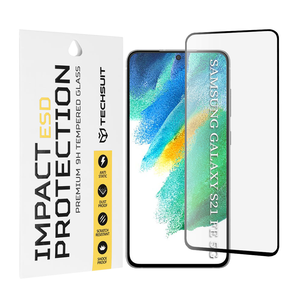 Techsuit-näytönsuoja Samsung Galaxy S21 FE 5G G990:lle, karkaistu lasi, täysiliimainen, musta