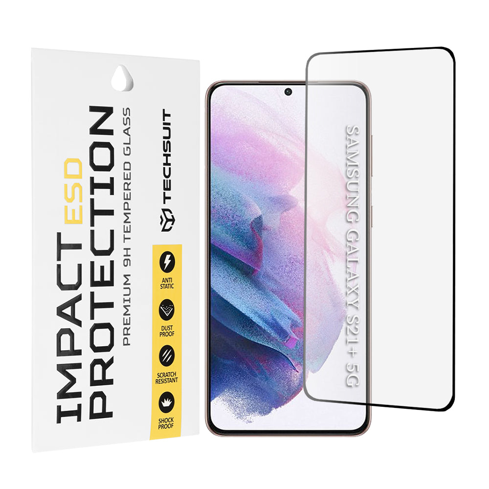 Techsuit-näytönsuoja Samsung Galaxy S21+ 5G G996:lle, karkaistu lasi, täysiliimainen, musta