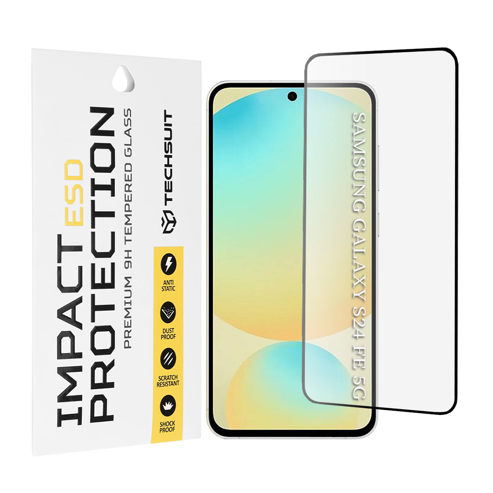 Techsuit-näytönsuoja Samsung Galaxy S24 FE S721:lle, karkaistu lasi, täysiliimainen, musta