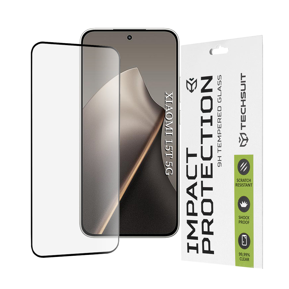 Techsuit-suojakalvo Xiaomi 15T:lle, Panssarilasi, Full Glue, 111D, Musta