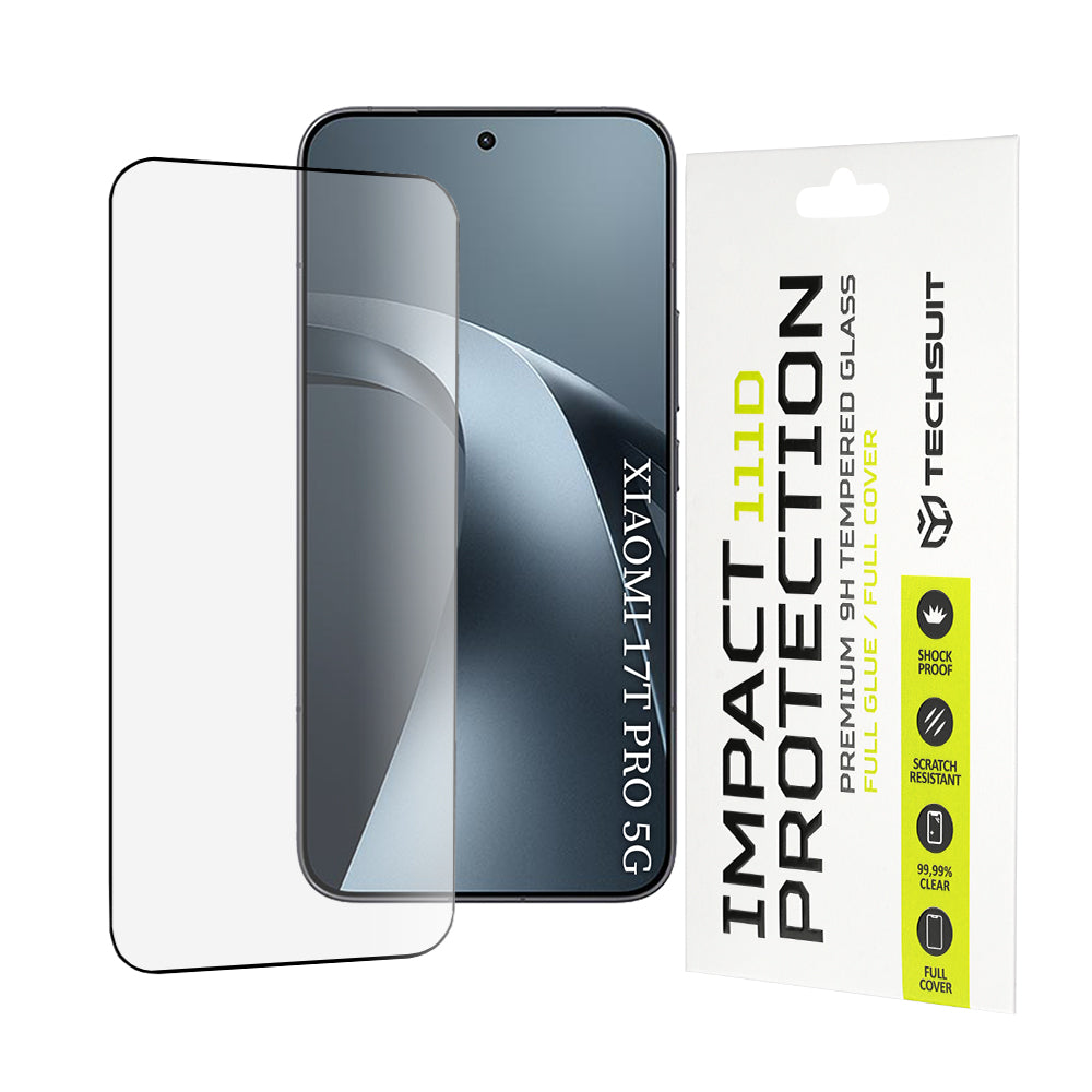 Techsuit-näytönsuoja Xiaomi 17T Pro:lle, karkaistu lasi, täysiliima, 111D, musta