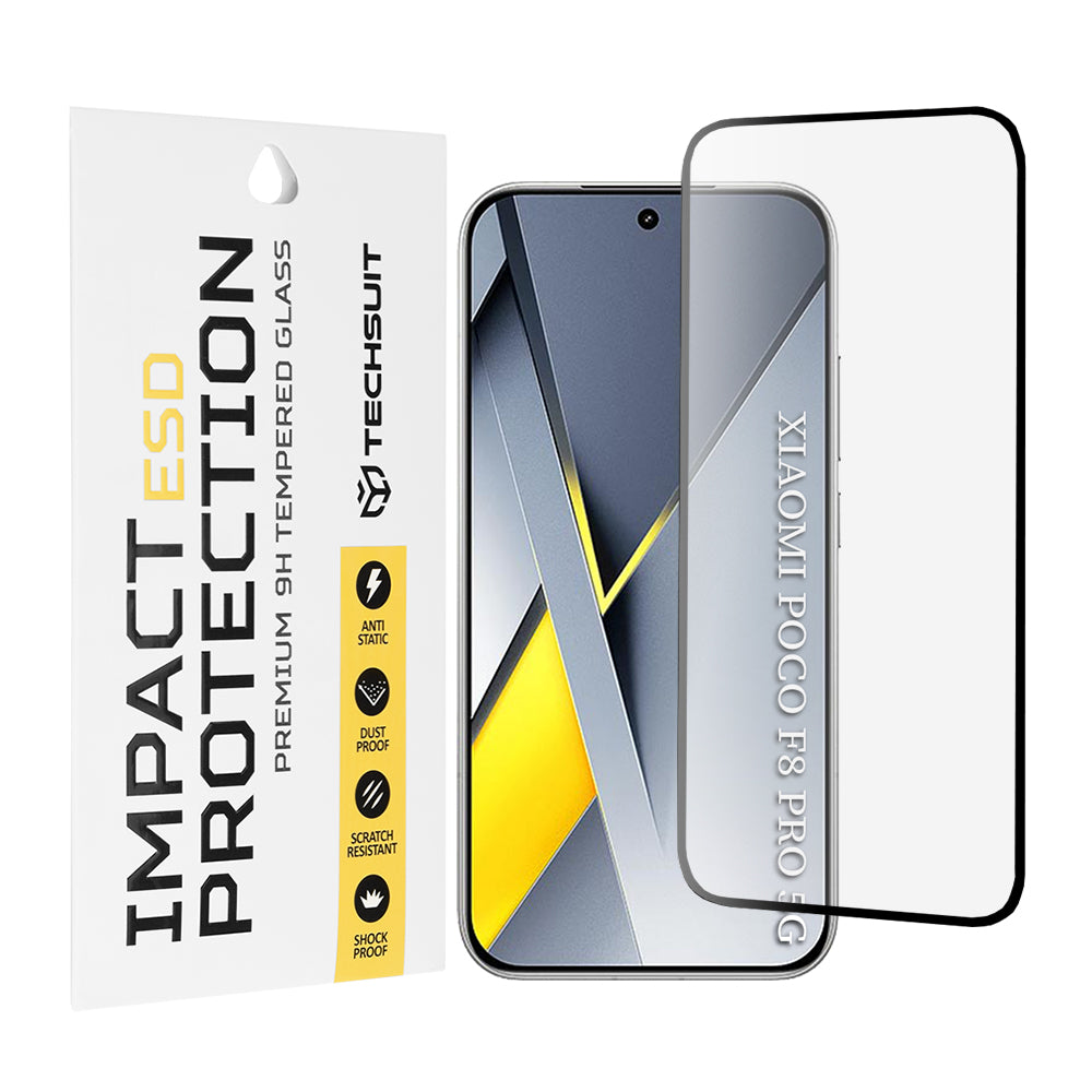 Suojakalvo Techsuit Xiaomi Poco F8 Pro -puhelimelle, Karkaistu lasi, Full Glue, Musta