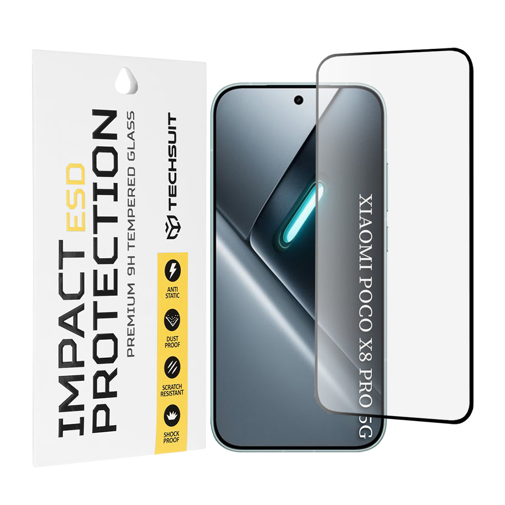 Techsuit-näytönsuoja Xiaomi Poco X8 Pro:lle, karkaistu lasi, täysiliimainen, musta