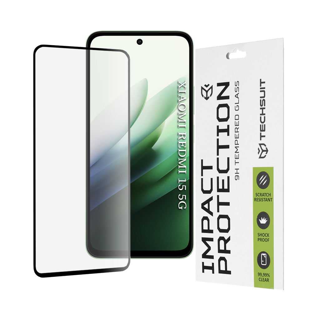 Techsuit-näytönsuoja Xiaomi Redmi 15 5G / 15 4G:lle, karkaistu lasi, täysiliima, 111D, musta