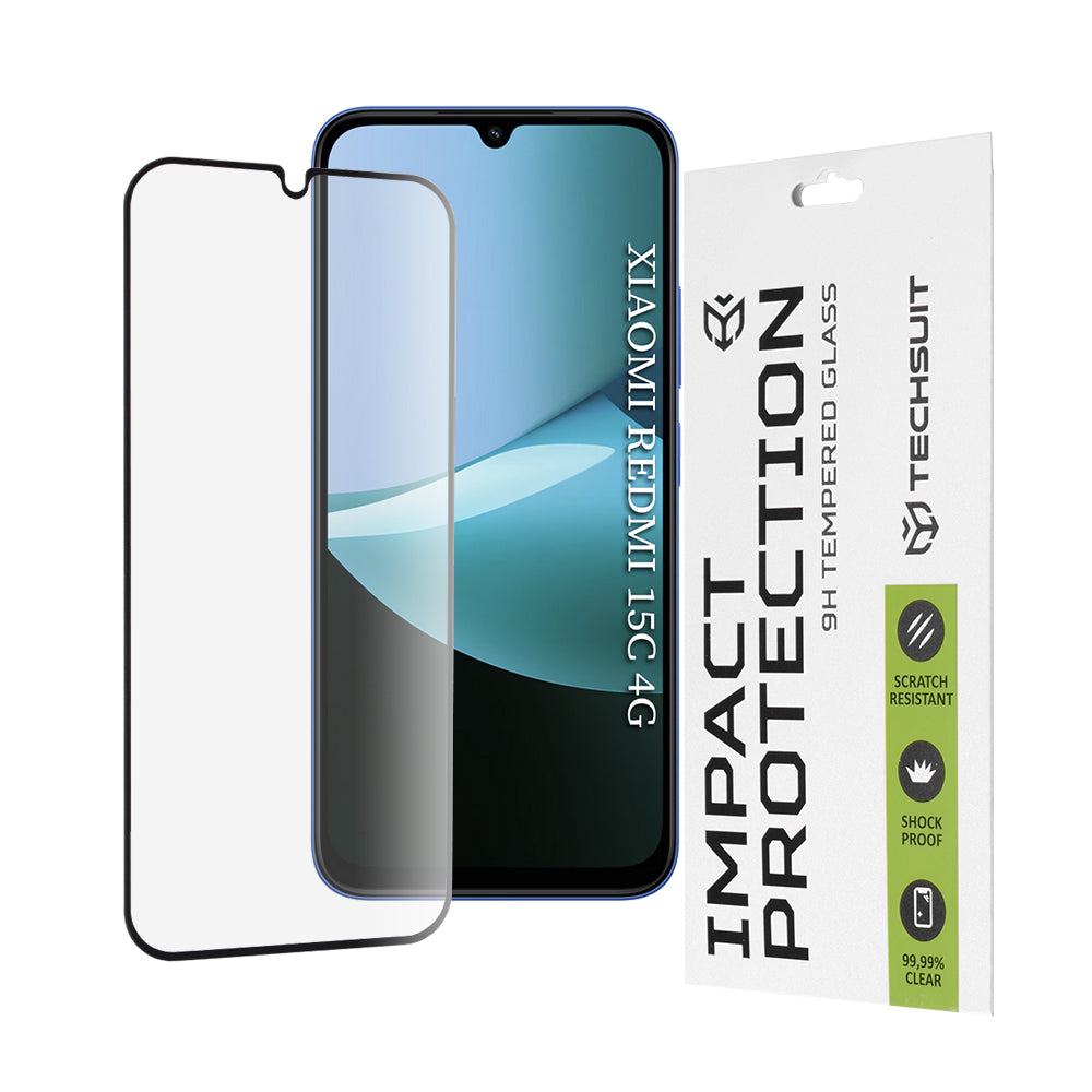 Techsuit-näytönsuoja Xiaomi Redmi 15C 5G / 15C 4G:lle, karkaistu lasi, täysiliima, 111D, musta