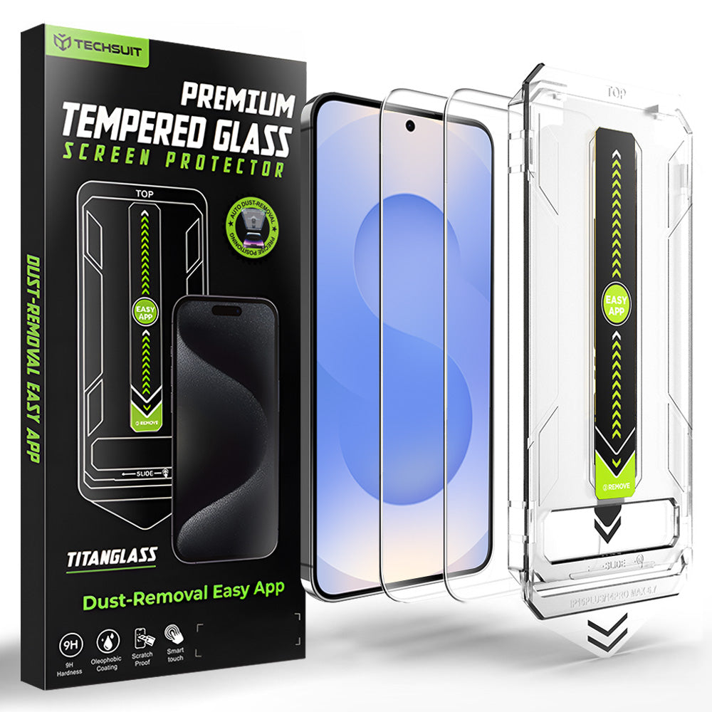 Techsuit TitanGlass CrystalHD -suojakalvo Samsung Galaxy S26 S942:lle, karkaistu lasi, täysliima, 2 kappaleen setti