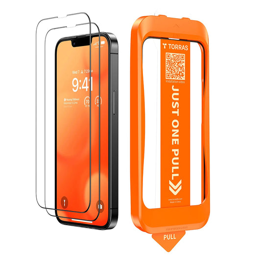 Torras GlassGo Install Master -näytönsuoja Apple iPhone 17e / 16e / 14 / 13 Pro -puhelimille, karkaistu lasi, täysi liima, 2 kappaleen setti