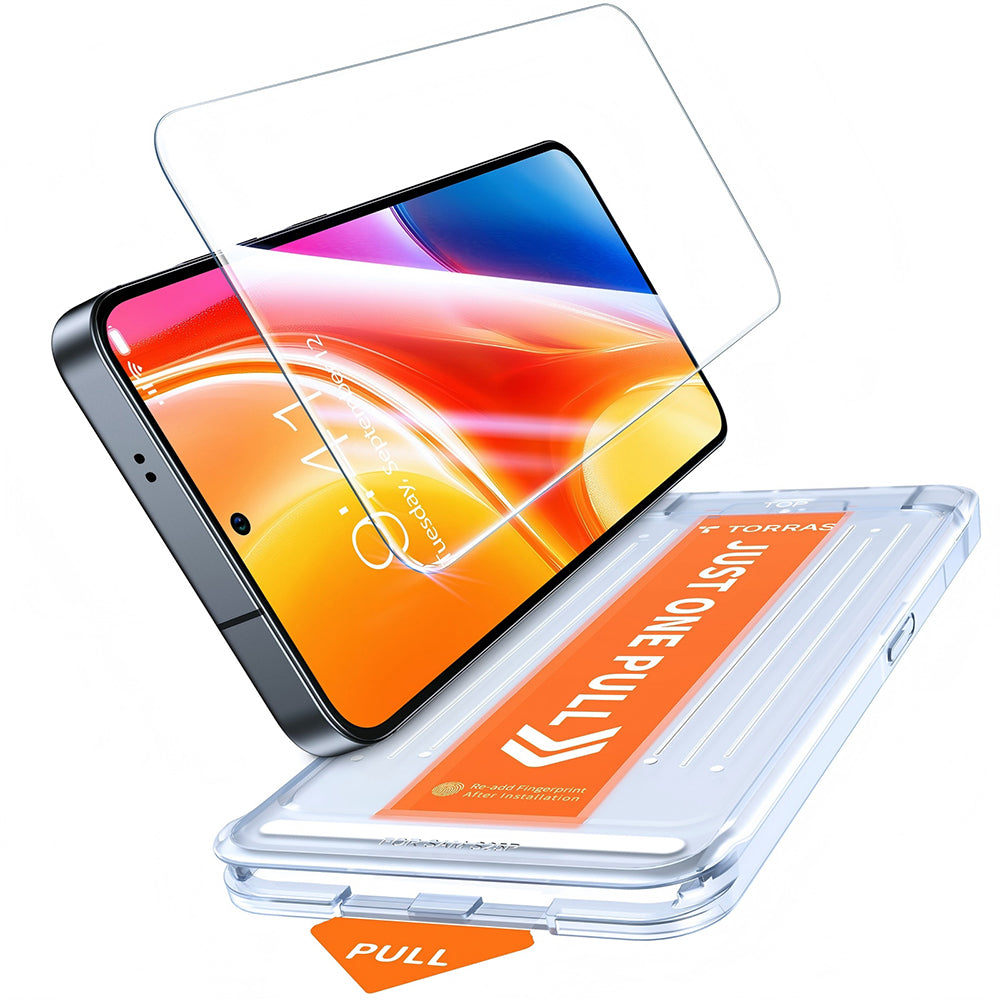 Torras GlassGo Install Master -suojakalvo Samsung Galaxy S26 Ultra S948:lle, karkaistu lasi, täysliima, läpinäkyvä