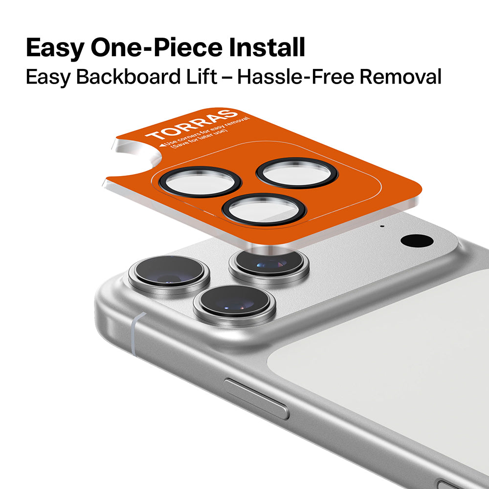 Torras Lensguard takakameran suojakalvo Apple iPhone 17 Pro Max / 17 Pro -puhelimille, karkaistu lasi, hopea