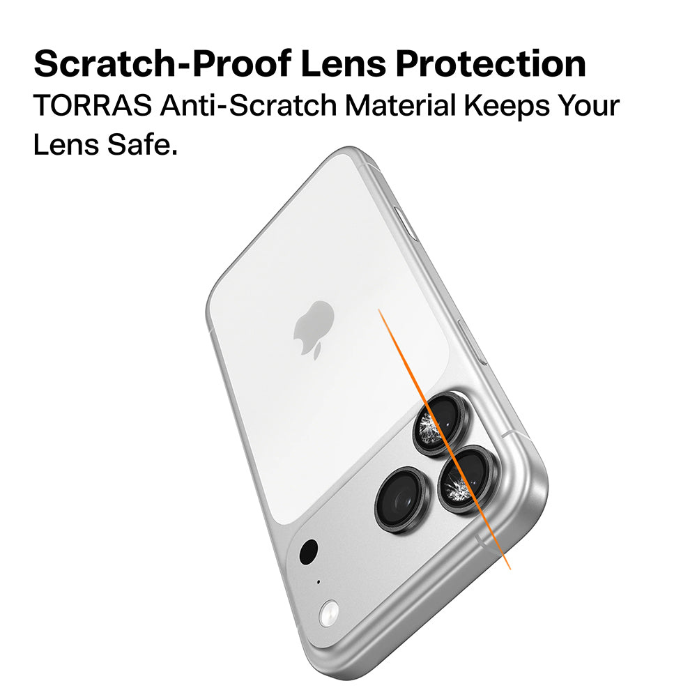 Torras Lensguard takakameran suojakalvo Apple iPhone 17 Pro Max / 17 Pro -puhelimille, karkaistu lasi, hopea