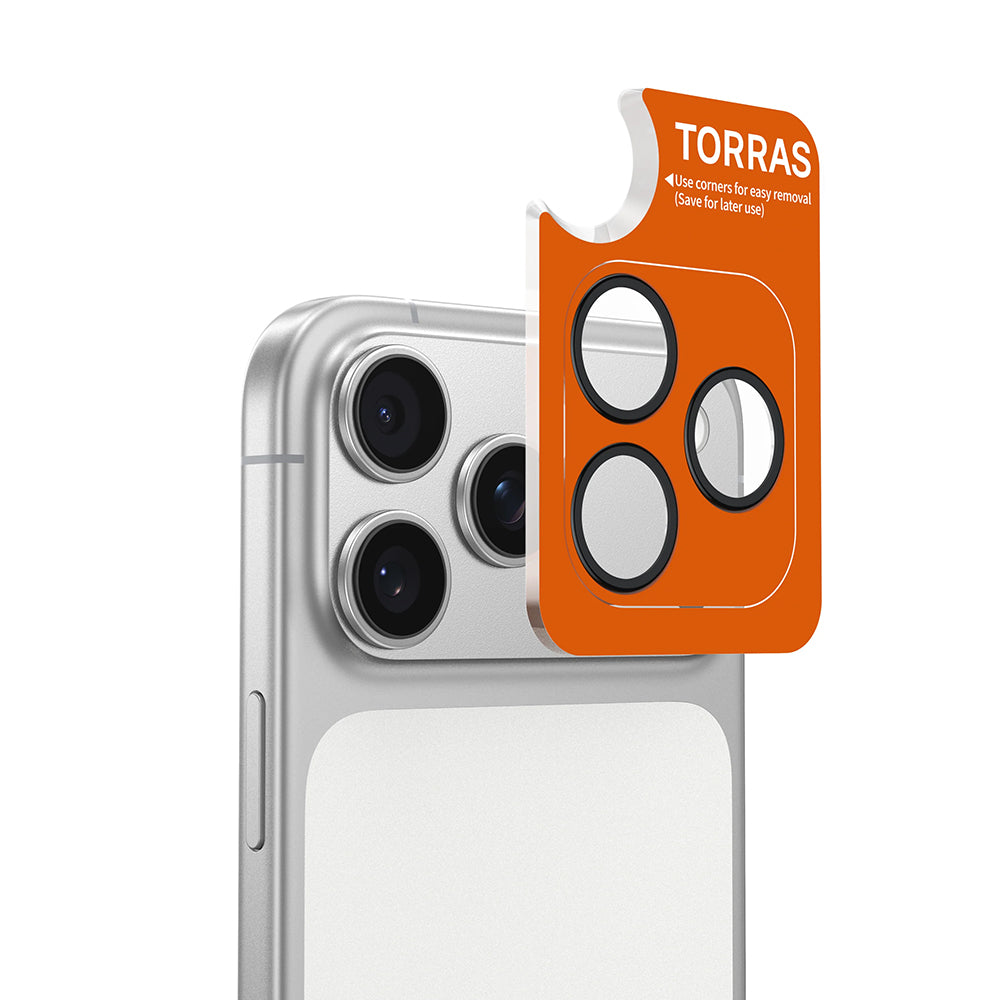 Torras Lensguard takakameran suojakalvo Apple iPhone 17 Pro Max / 17 Pro -puhelimille, karkaistu lasi, oranssi
