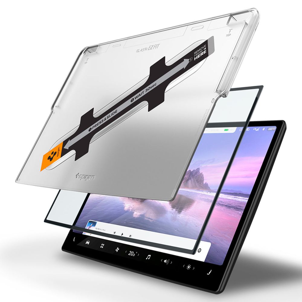 Spigen GlastR EZ FIT -suojakalvo Tesla X / S -navigaattoriin (2022 - 2021), Panssarilasi, Musta AGL04688