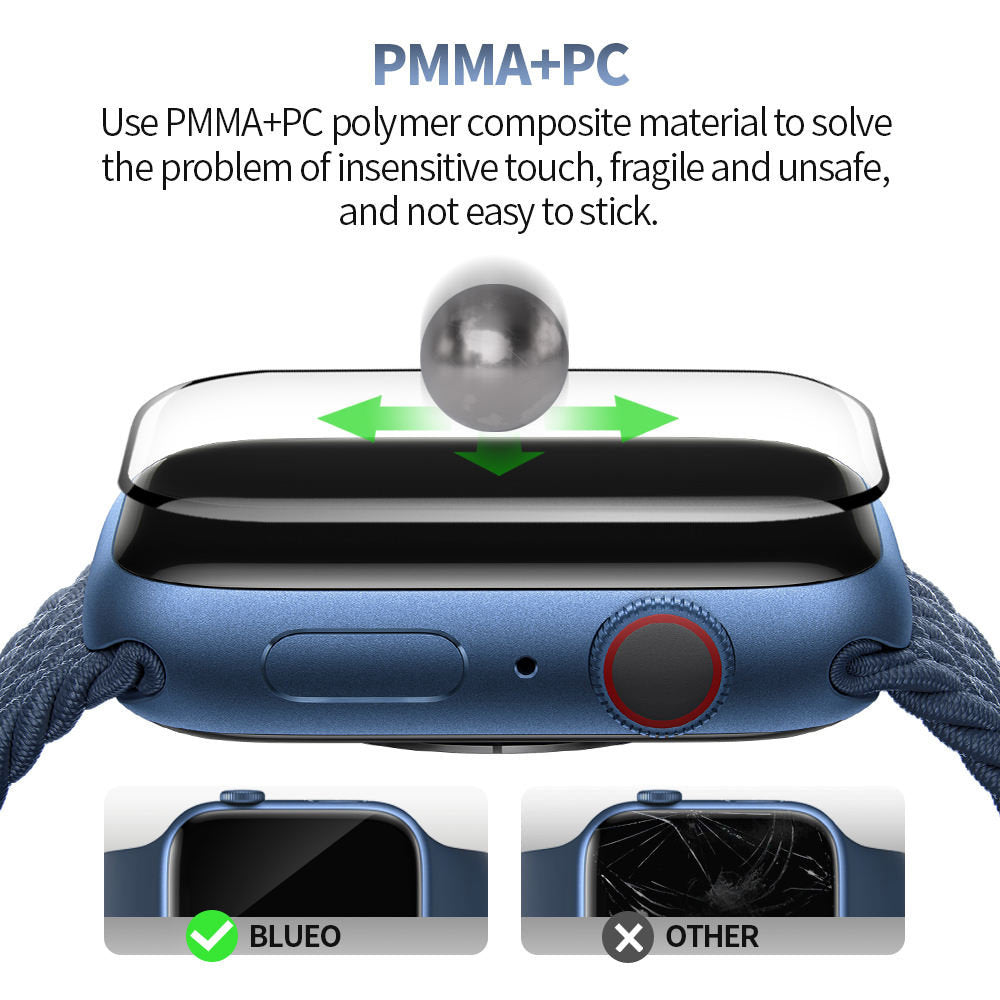 Blueo High Molecule -suojakalvo Apple Watch 8 / 7 45mm -sarjalle, karkaistu lasi, musta
