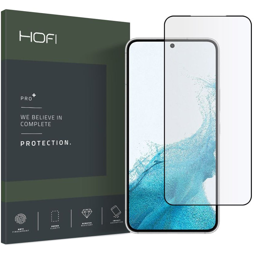 HOFI-näytönsuojakalvo Samsung Galaxy S22 5G S901:lle, Panssarilasi, Täysliima, Musta HOFI187BLK