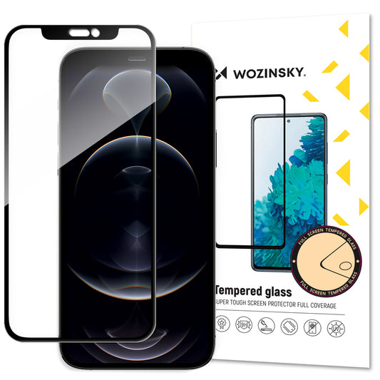 WZK Näytönsuoja Apple iPhone 16e / 14 / 13 Pro / 13, lasisuojattu, täysi liima, musta