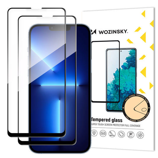WZK Näytönsuoja Apple iPhone 16e / 14 / 13 Pro / 13, lasi suojattu, täysi liima, 2 kpl, musta