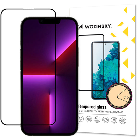 WZK Näytönsuoja Apple iPhone 14 Plus / 13 Pro Max, lasisuojattu, täysi liima, musta