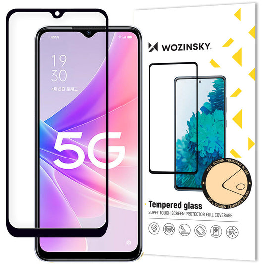 WZK Näytönsuoja Oppo A57 4G / A77 4G / A57s / A57e, lasisuojus, täysi liima, koteloystävällinen, Musta