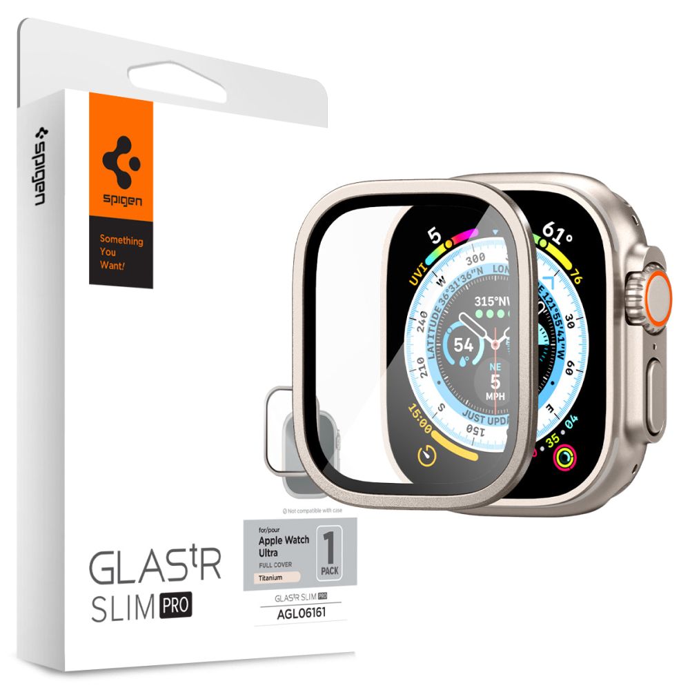 Spigen Glastr Slim Pro -suojakalvo Apple Watch Ultra Series -sarjalle, Panssarilasi, Harmaa AGL06161