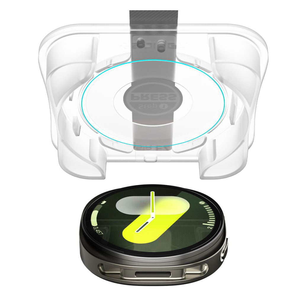 Spigen GlastR EZ FIT -suojakalvo Samsung Galaxy Watch8 44mm:lle, 2 kappaleen setti, Karkaistu lasi AGL09874