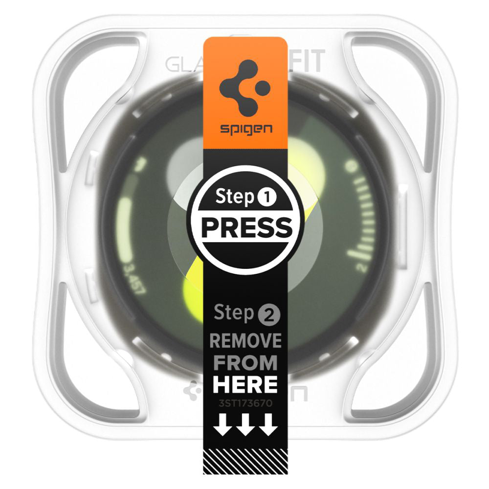 Spigen GlastR EZ FIT -suojakalvo Samsung Galaxy Watch8 44mm:lle, 2 kappaleen setti, Karkaistu lasi AGL09874