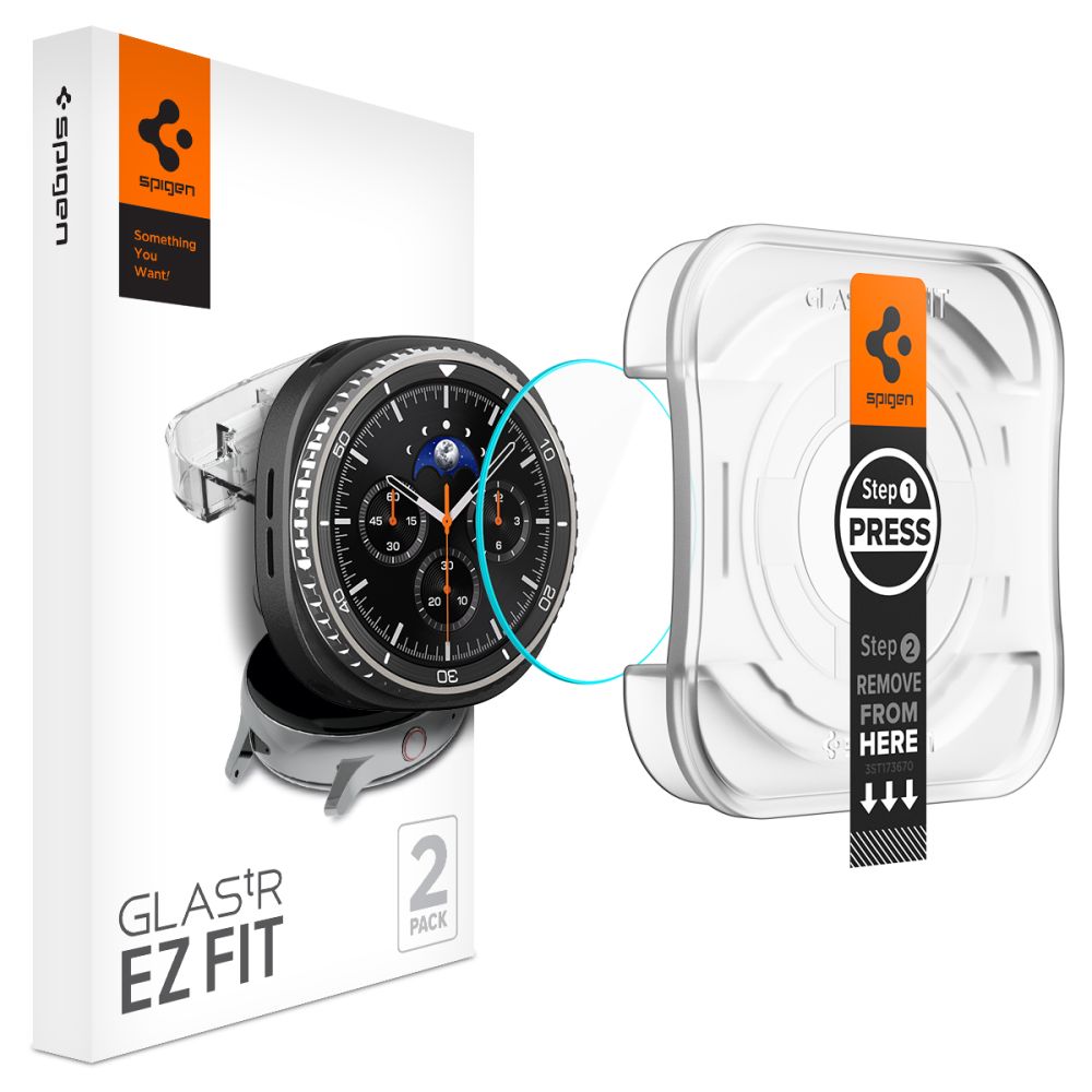 Spigen GlastR EZ FIT -suojakalvo Samsung Galaxy Watch8 Classicille, 2 kappaleen setti, Karkaistu lasi AGL09877