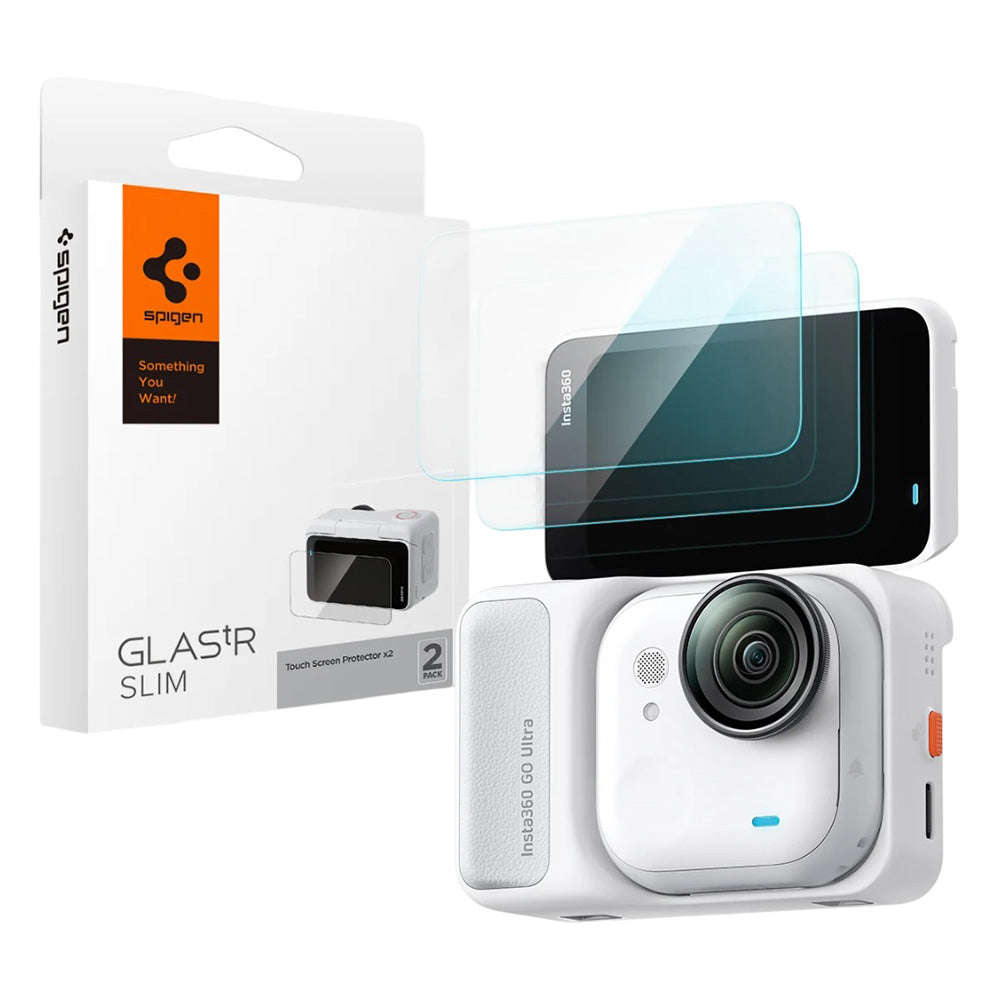 Spigen GlastR Slim -näytönsuojakalvo Insta360 Go Ultra -kameralle, karkaistu lasi, 2 kappaleen setti AGL11171