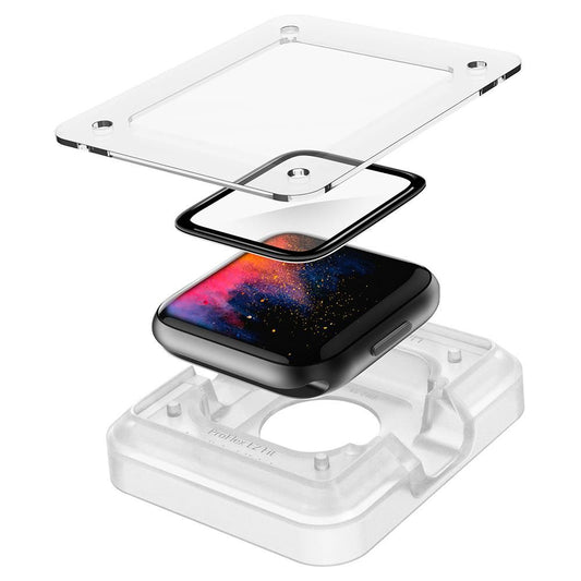 Spigen ProFlex EZ FIT -suojakalvo Apple Watch 44mm -sarjalle, 2 kappaleen setti, joustava lasi, musta