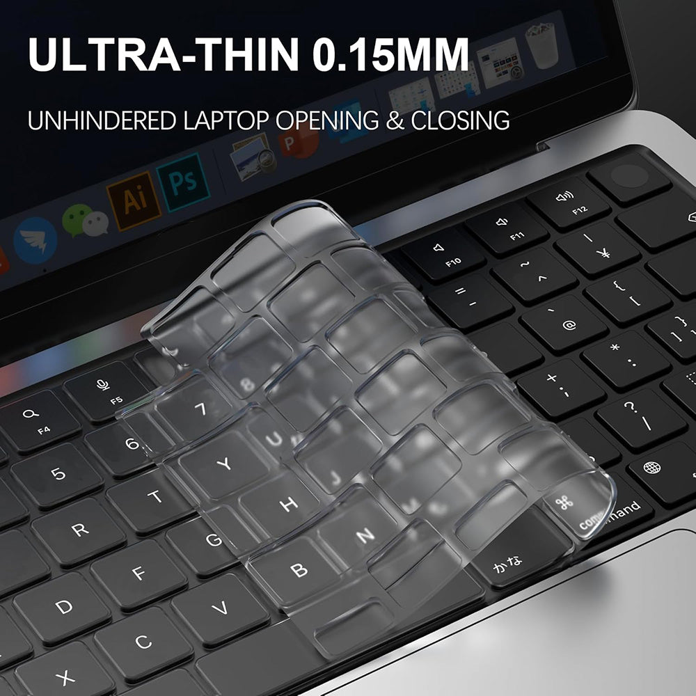 Techsuit PureTypeX näppäimistösuoja Apple MacBook Pro 14 / Air 13 / Air 15 -sarjoille, läpinäkyvä