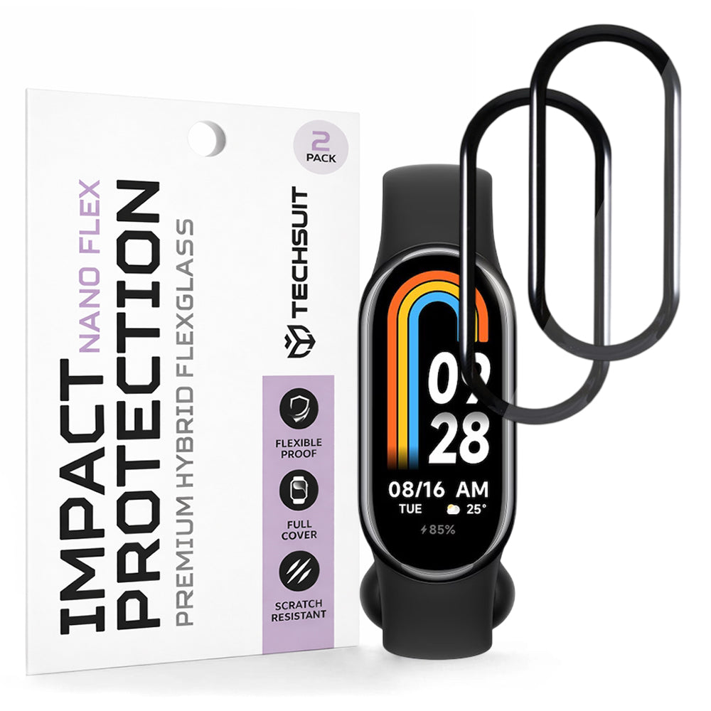 Techsuit Nano Flex -suojakalvo Xiaomi Smart Band 8:lle, 2 kappaleen setti, Muovi, Musta