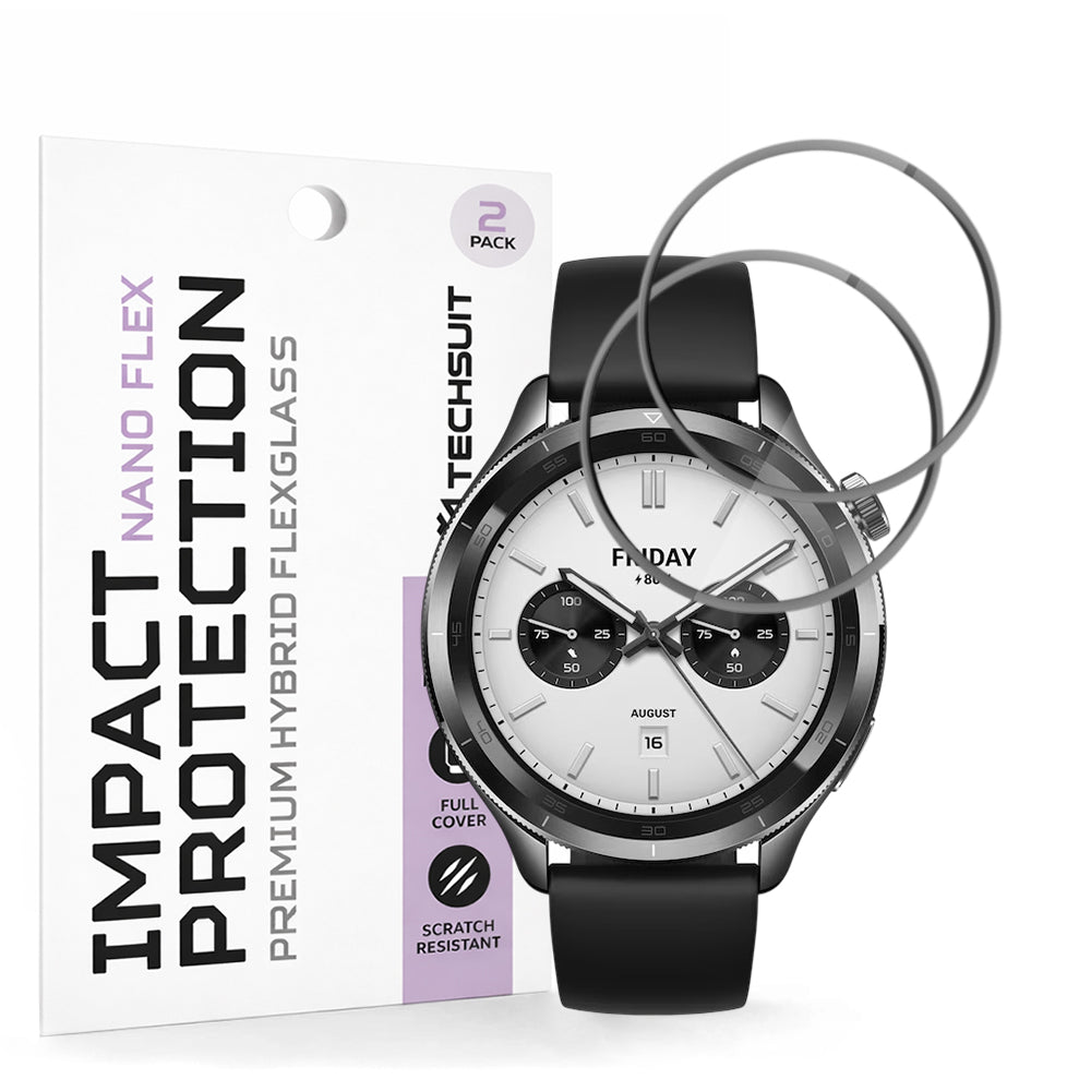Techsuit Nano Flex -suojakalvo Xiaomi Watch S4:lle, 2 kappaleen setti, Muovi, Musta