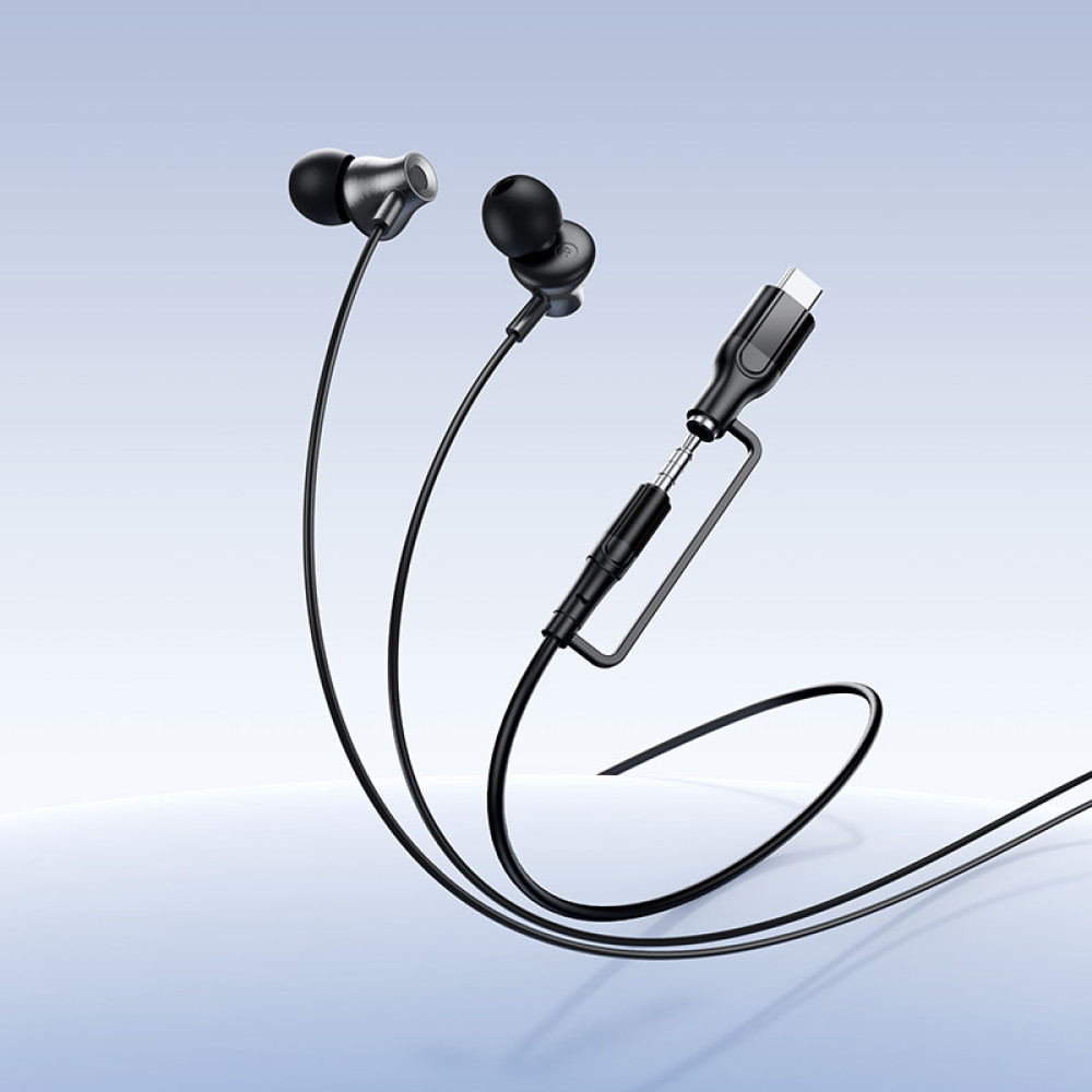 Handsfree 3,5 mm / USB-C HOCO M119A, Musta