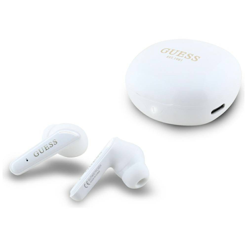 Handsfree Bluetooth Guess Flat Classic Logo Electroplated, TWS, Valkoinen