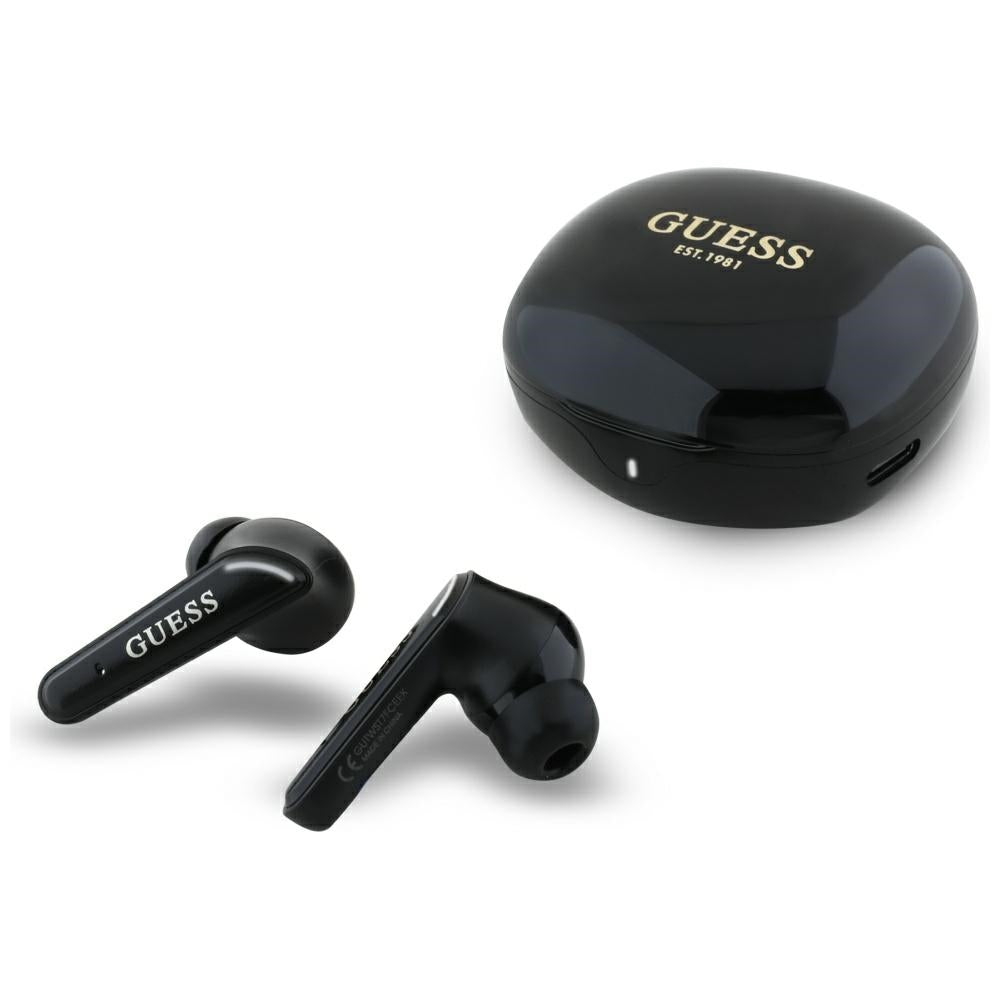 Handsfree Bluetooth Guess Flat Classic Logo Electroplated, TWS, Musta