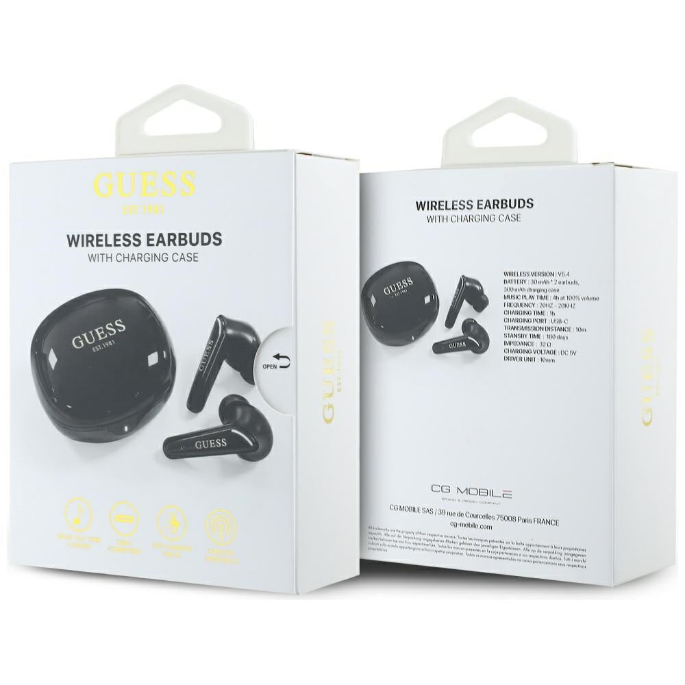 Handsfree Bluetooth Guess Flat Classic Logo Electroplated, TWS, Musta
