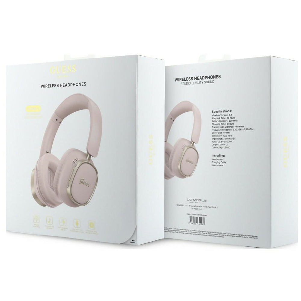 Handsfree Bluetooth Guess Rectangle Metal Script, A2DP, Vaaleanpunainen