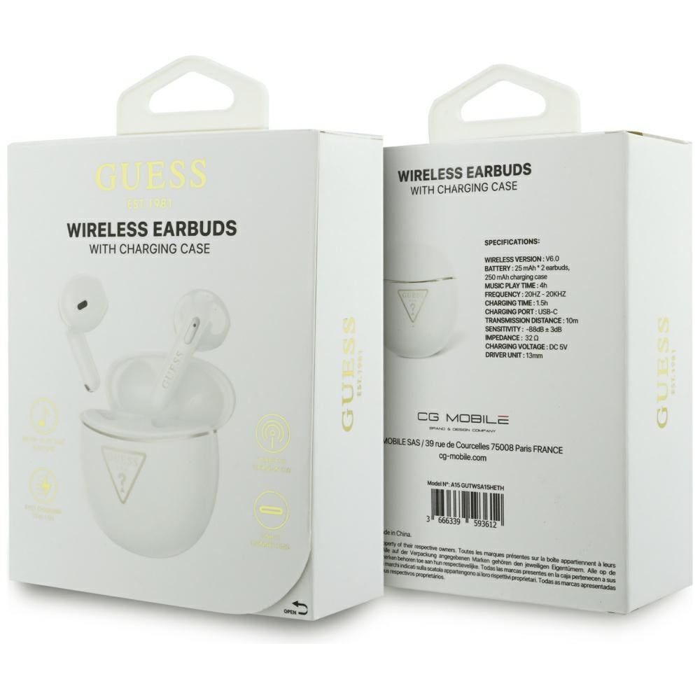 Handsfree Bluetooth Guess Script Print, TWS, Valkoinen