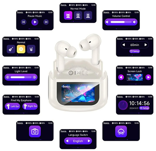 Handsfree Bluetooth HOCO EQ21, TWS, ANC, Valkoinen