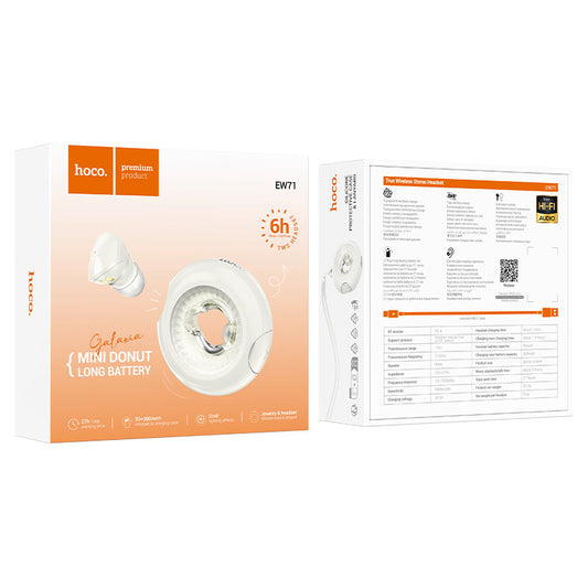 Bluetooth Handsfree Bluetooth HOCO EW71 Mini Donut, TWS, valkoinen