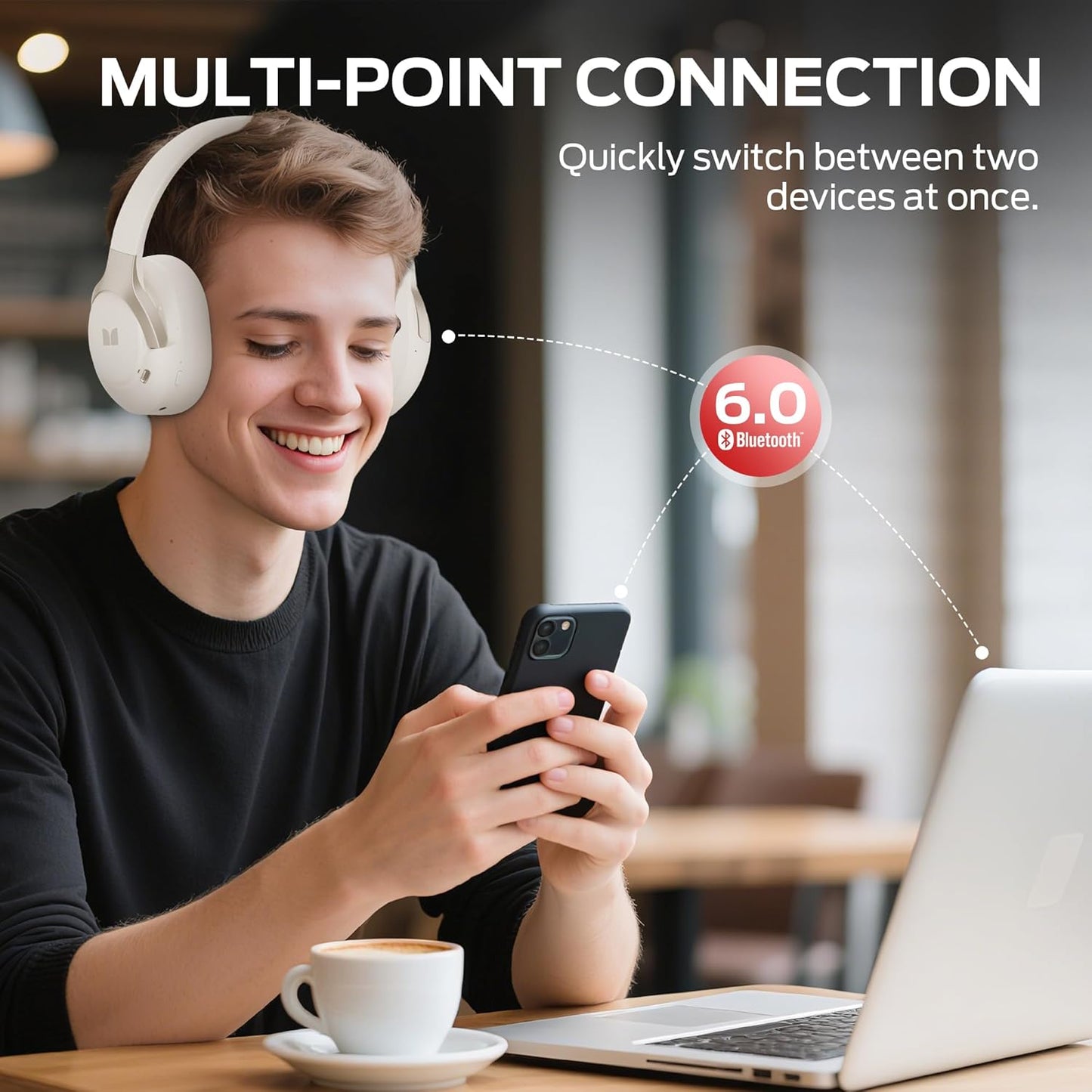 Handsfree Bluetooth Monster Persona 5th, MultiPoint, A2DP, ANC, Valkoinen