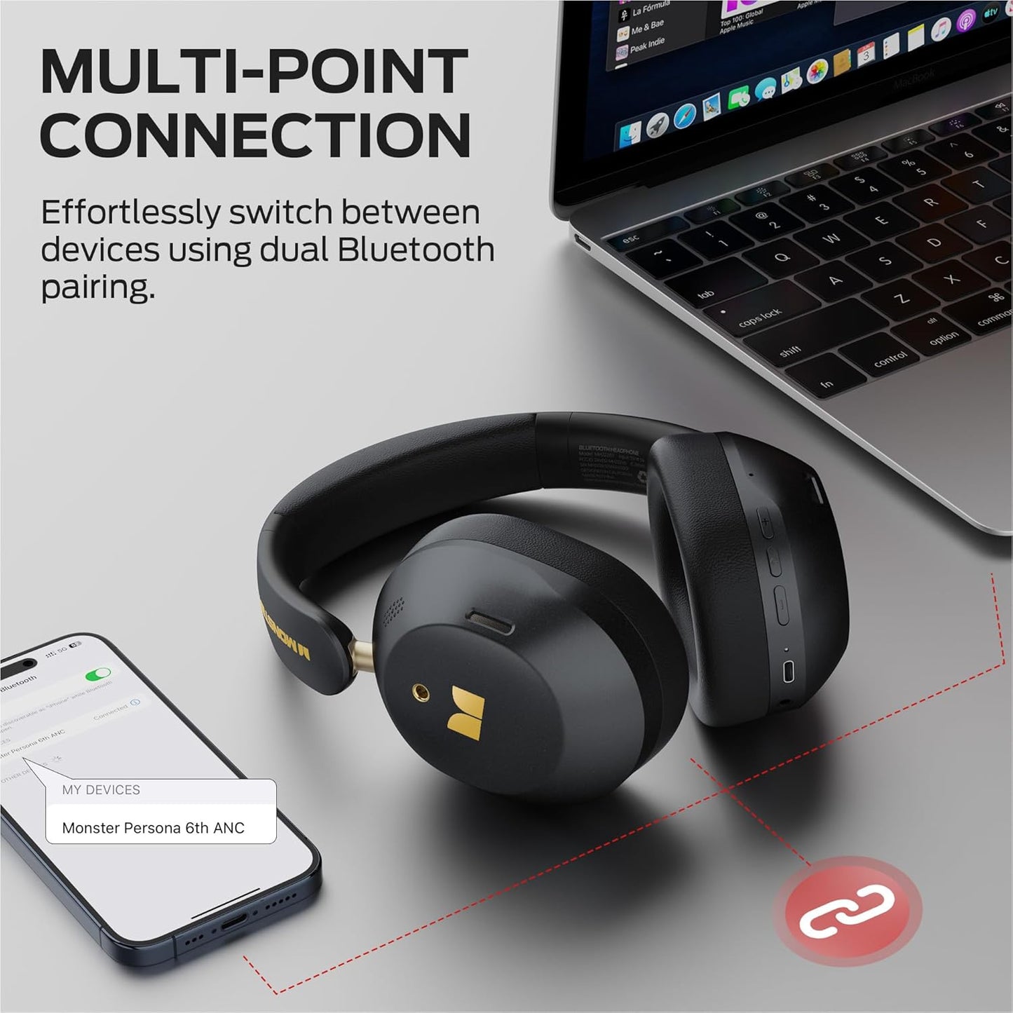 Handsfree Bluetooth Monster Persona 6th, MultiPoint, A2DP, ANC, Musta