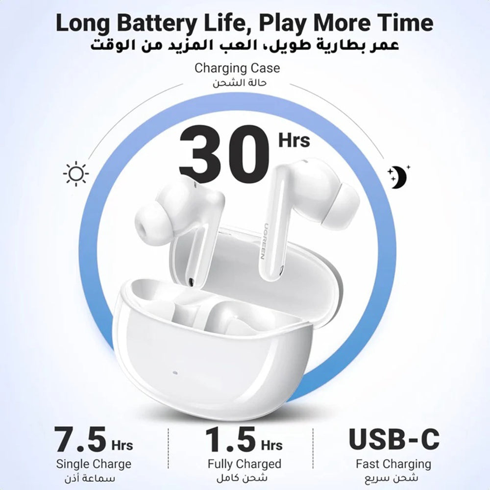 Handsfree Bluetooth UGREEN HiTune T3 Pro WS206, TWS, ANC, MultiPoint, Valkoinen