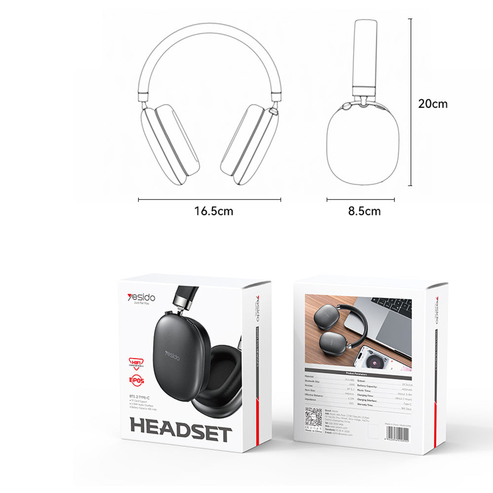 Handsfree Bluetooth Yesido EP05, A2DP, ANC, Musta