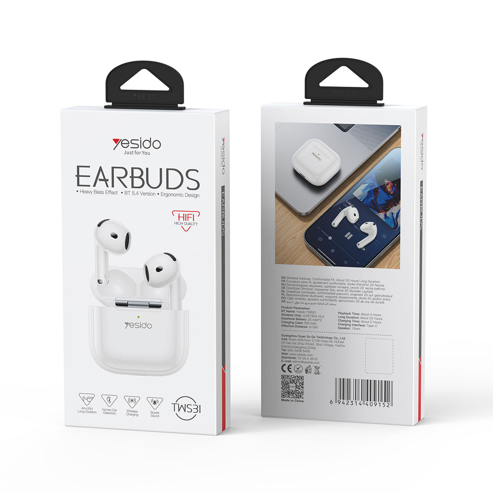 Handsfree Bluetooth Yesido TWS31, TWS, Valkoinen
