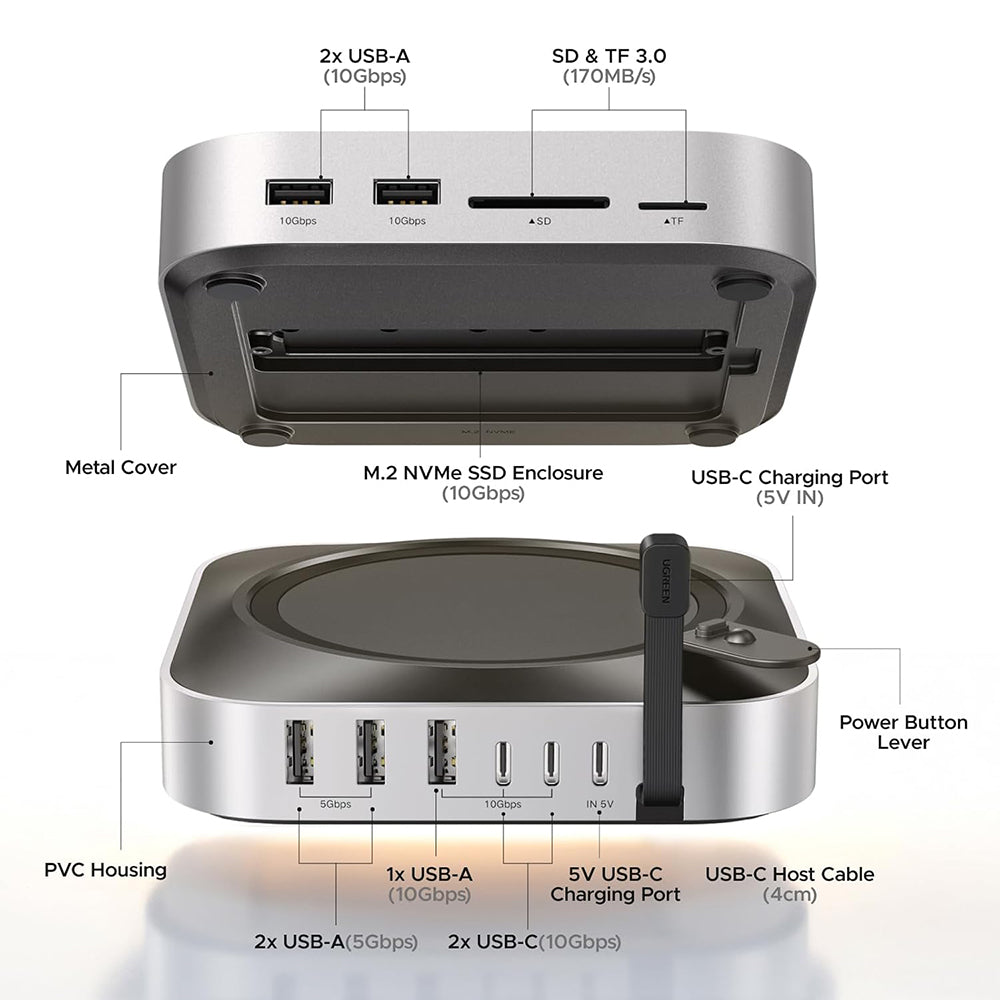 UGREEN CM841A monitoiminen keskitin (95094) Apple Mac Mini M4 / Pro, 10in1, harmaa