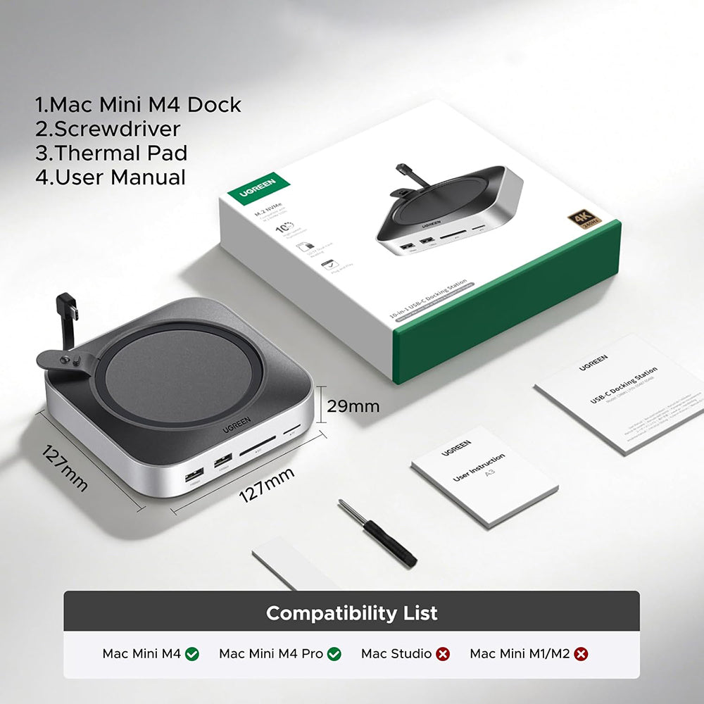 UGREEN CM841A monitoiminen keskitin (95094) Apple Mac Mini M4 / Pro, 10in1, harmaa