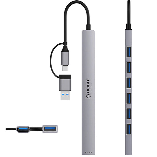 USB-hubi / USB-C Orico YSA2-U3, 1 x USB-A 3.0 - 6 x USB-A, Harmaa