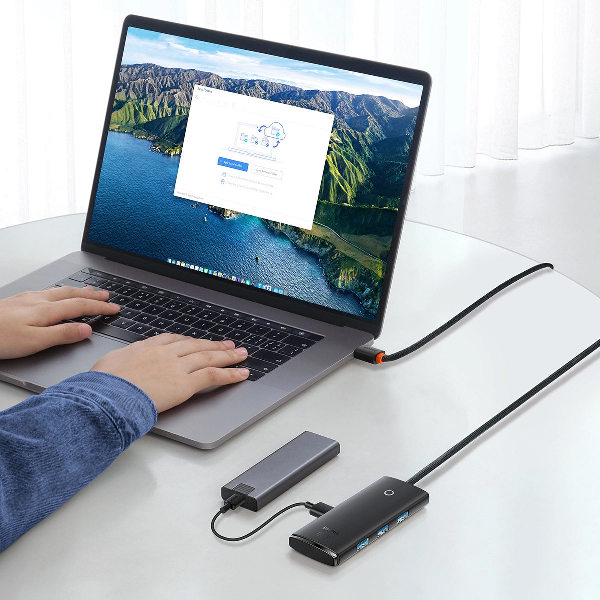 Hub USB Baseus Lite, 4 x USB-A 3.0 - 1 x USB-C, 2m, Musta WKQX030201