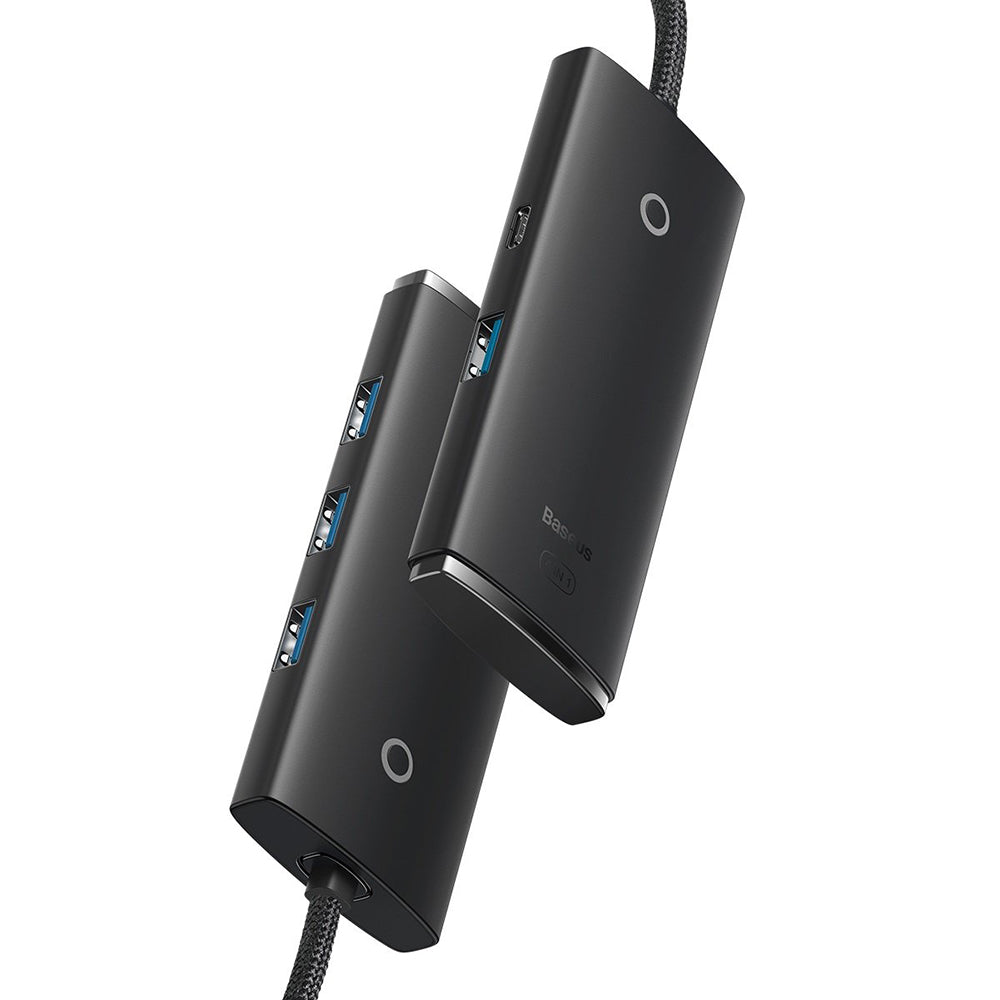 Baseus Lite USB Hub, 4 x USB-A 3.0 - 1 x USB-C, 1m, Black WKQX030101